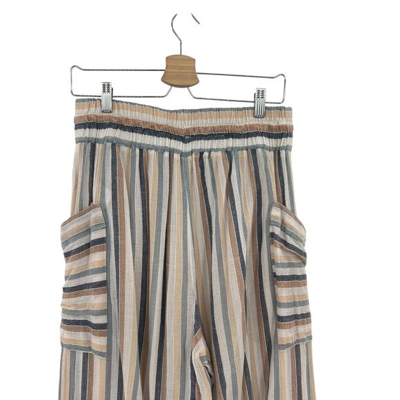 Free People Jones Beach Pants Wide Leg Striped Drawstring Pockets Size Medium - Picture 7 of 10